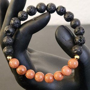 Goldstone, Lava rock Stretch Bracelet